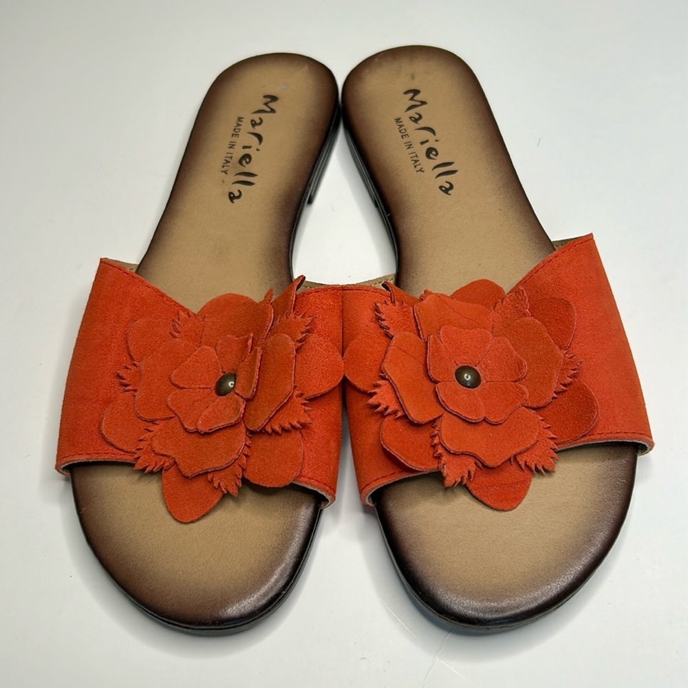 Mariella | Suede Leather 3D Floral Appliqué/Cutouts‎ Persimmon Orange Siz…